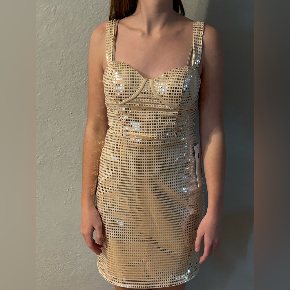 Sequin Embellished Cream Dress size small